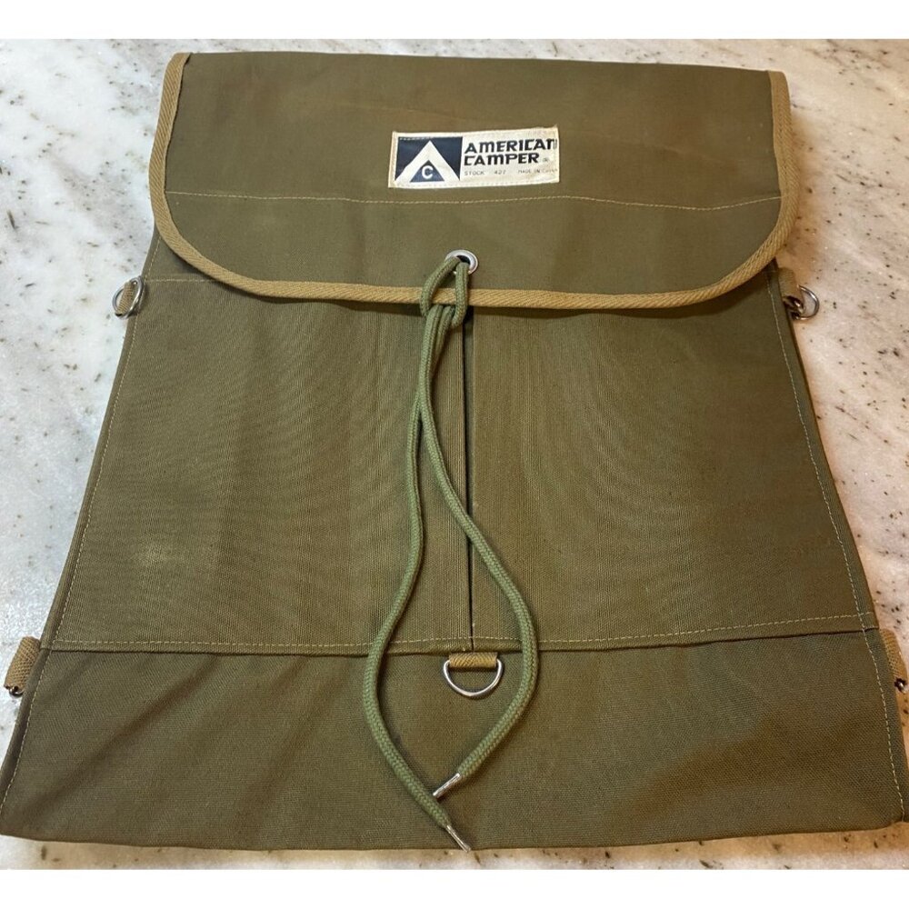 American Camper #427 Green Canvas Knapsack Bag Backpack Messenger Hiking
